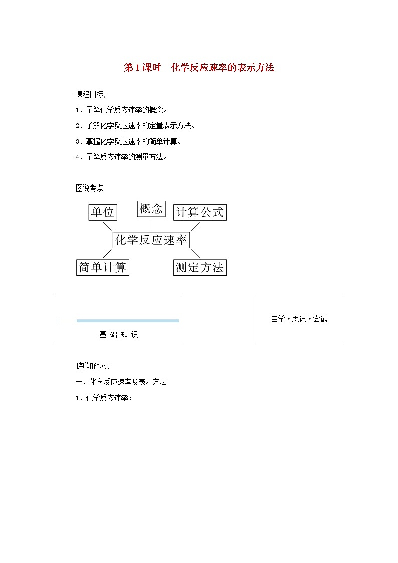 高中化学专题2化学反应速率与化学平衡1.1化学反应速率的表示方法学案苏教版选择性必修1第1页
