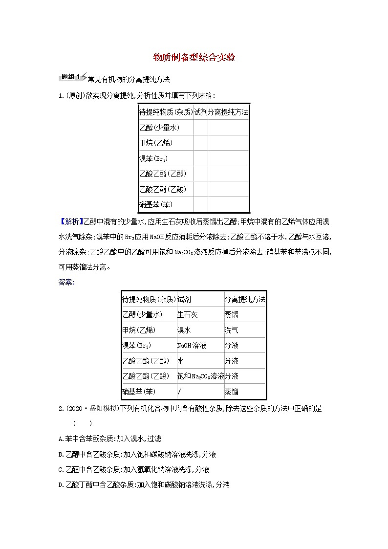 高考化学一轮复习题组训练10.3物质制备型综合实验2含解析01