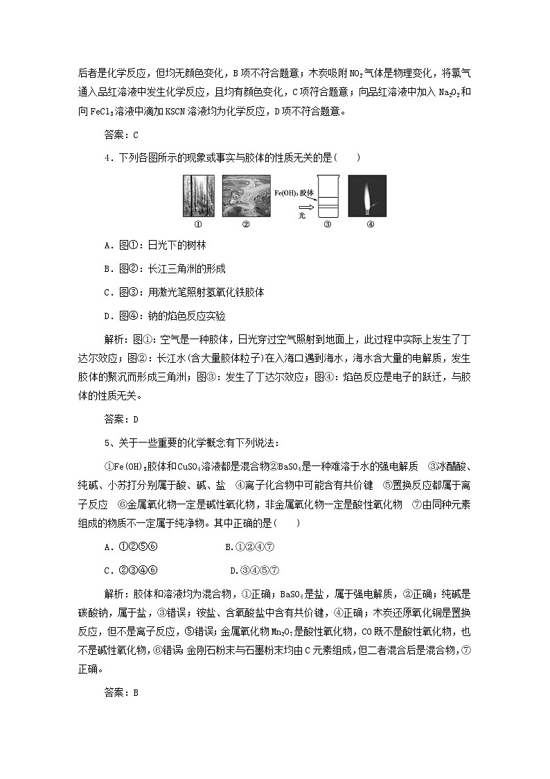 通用版2022届高三化学一轮复习强化训练物质的分类含解析第2页