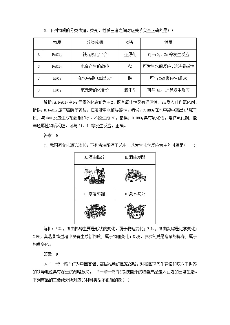 通用版2022届高三化学一轮复习强化训练物质的分类含解析第3页