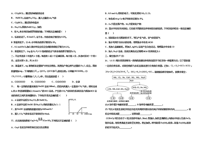 2021-2022学年河北省石家庄市实验中学高一上学期11月月考试题 化学02
