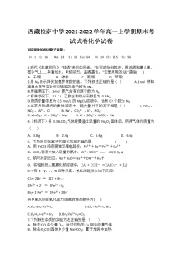 2021-2022学年西藏拉萨中学高一上学期期末考试化学试卷