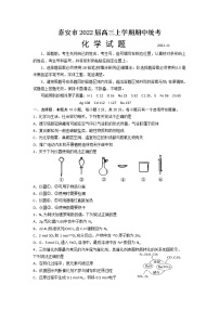 2022届山东省泰安市高三上学期期中统考化学试题含答案