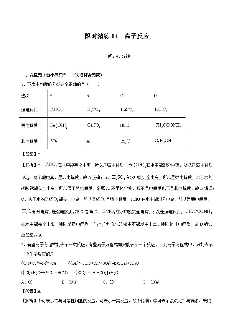 专题04 离子反应  常考点归纳与变式演练  作业 高中化学 一轮复习 人教版（2022年）第1页
