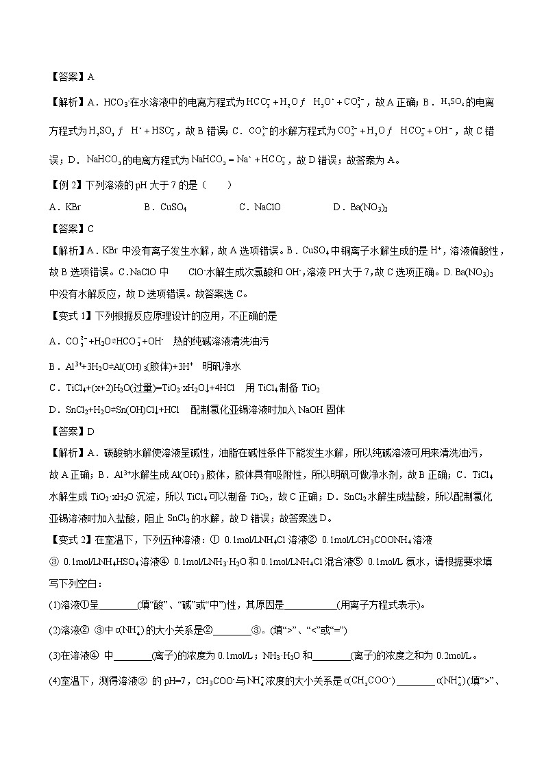 专题26  盐类的水解  常考点归纳与变式演练 学案  高中化学 二轮复习 人教版（2022年）03