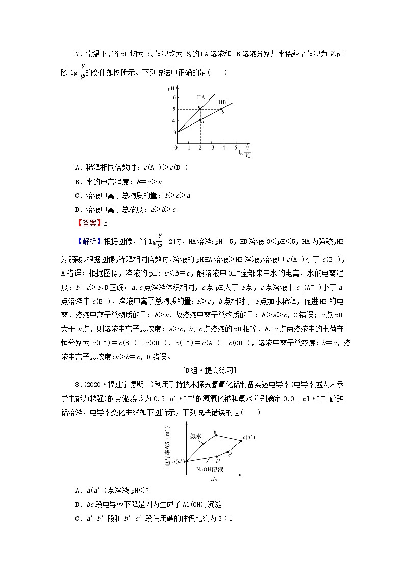 2022版高考化学一轮复习第8章水溶液中的离子平衡第1节弱电解质的电离平衡训练含解析第3页