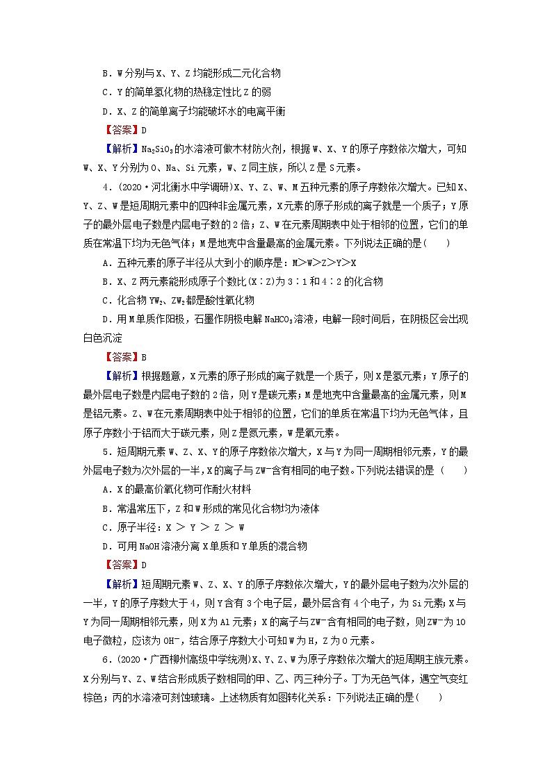 2022版高考化学一轮复习题型训练4元素“位－构－性”的综合推断含解析02
