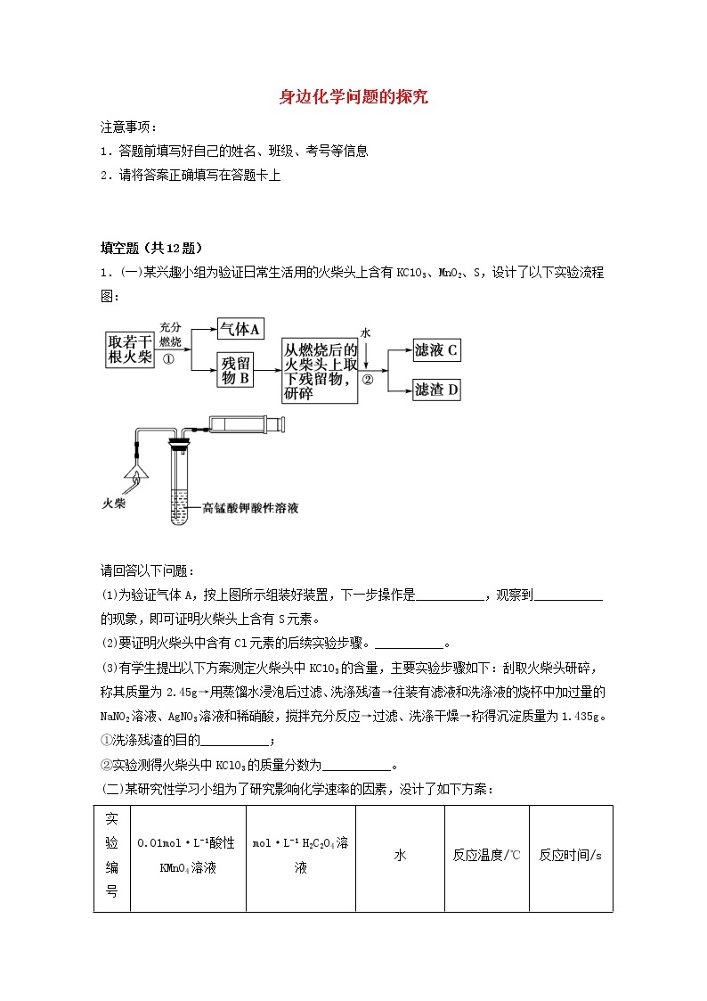 2022届高考化学一轮复习实验专题突破02__身边化学问题的探究含解析01