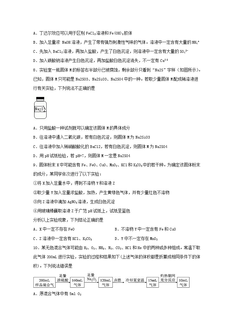 2022届高三化学一轮复习实验专题强基练30无机物的检验鉴别提高题含解析03