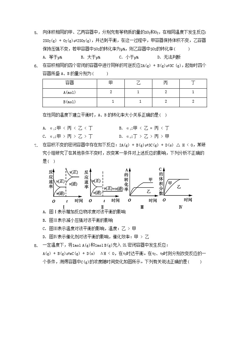 2022届高三化学一轮复习反应原理专题练04化学平衡移动及其影响因素含解析02