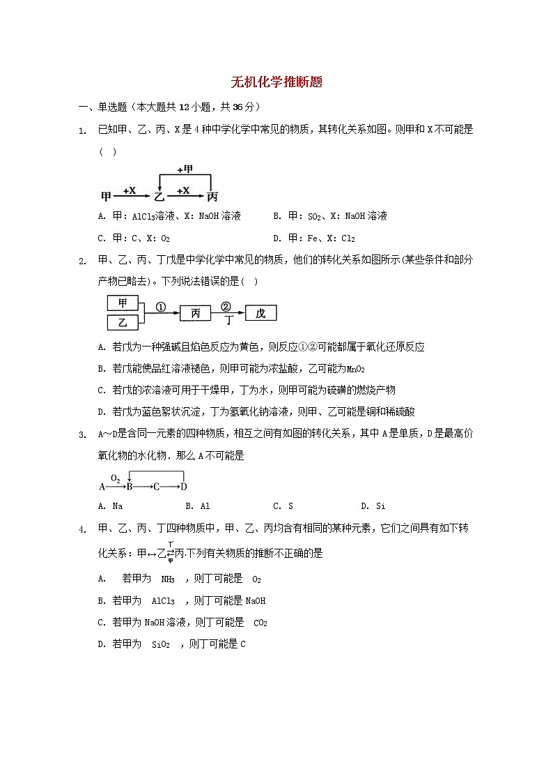 2022届高三化学一轮复习无机化学推断题专题练2无机化学推断题含解析01