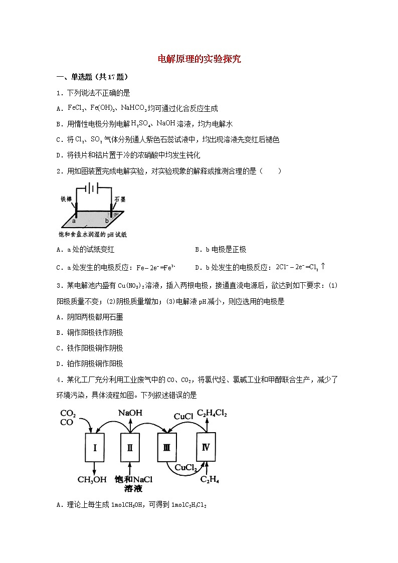 2022届高三化学一轮复习化学反应原理题型必练60电解原理的实验探究含解析01