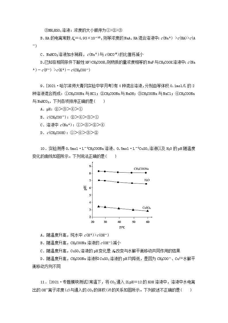 2022高考化学一轮复习专练41盐类水解离子浓度的比较含解析第3页