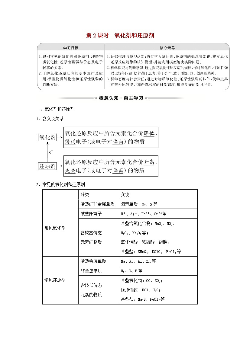 高中化学第二章化学物质及其变化第三节第2课时氧化剂和还原剂学案新人教版必修1第1页