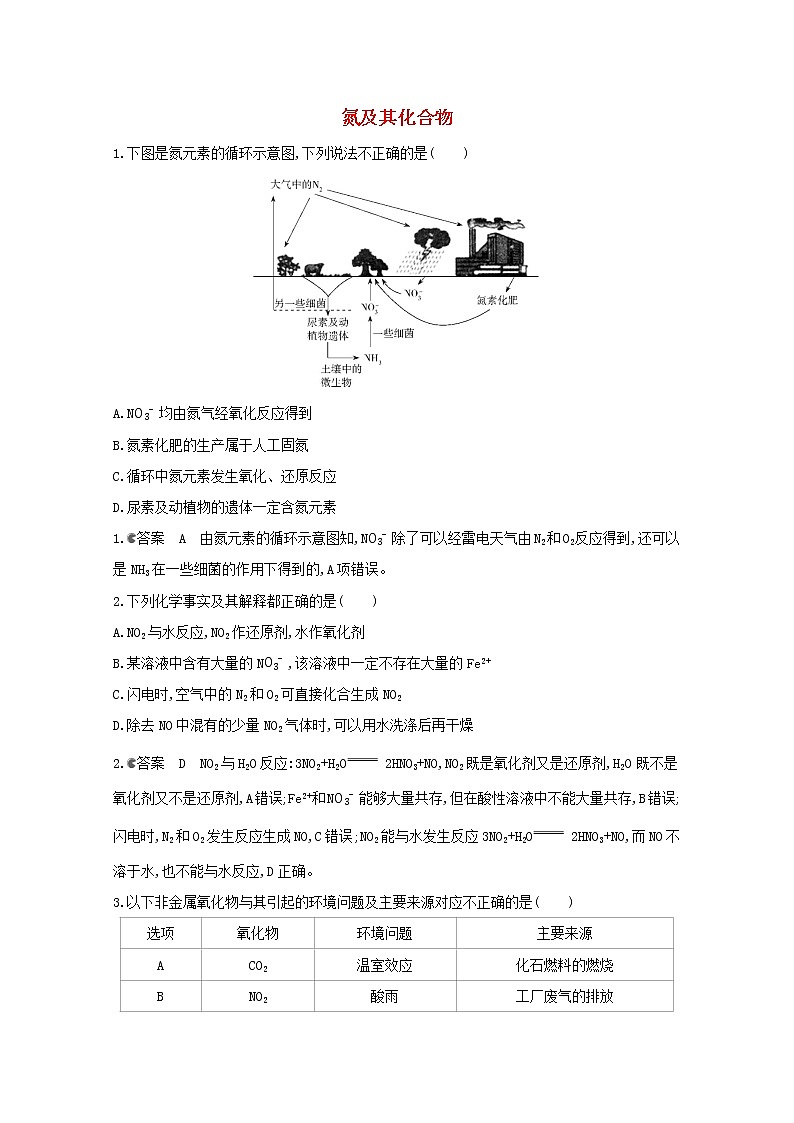 通用版2022届高三化学一轮复习强化训练氮及其化合物2含解析第1页