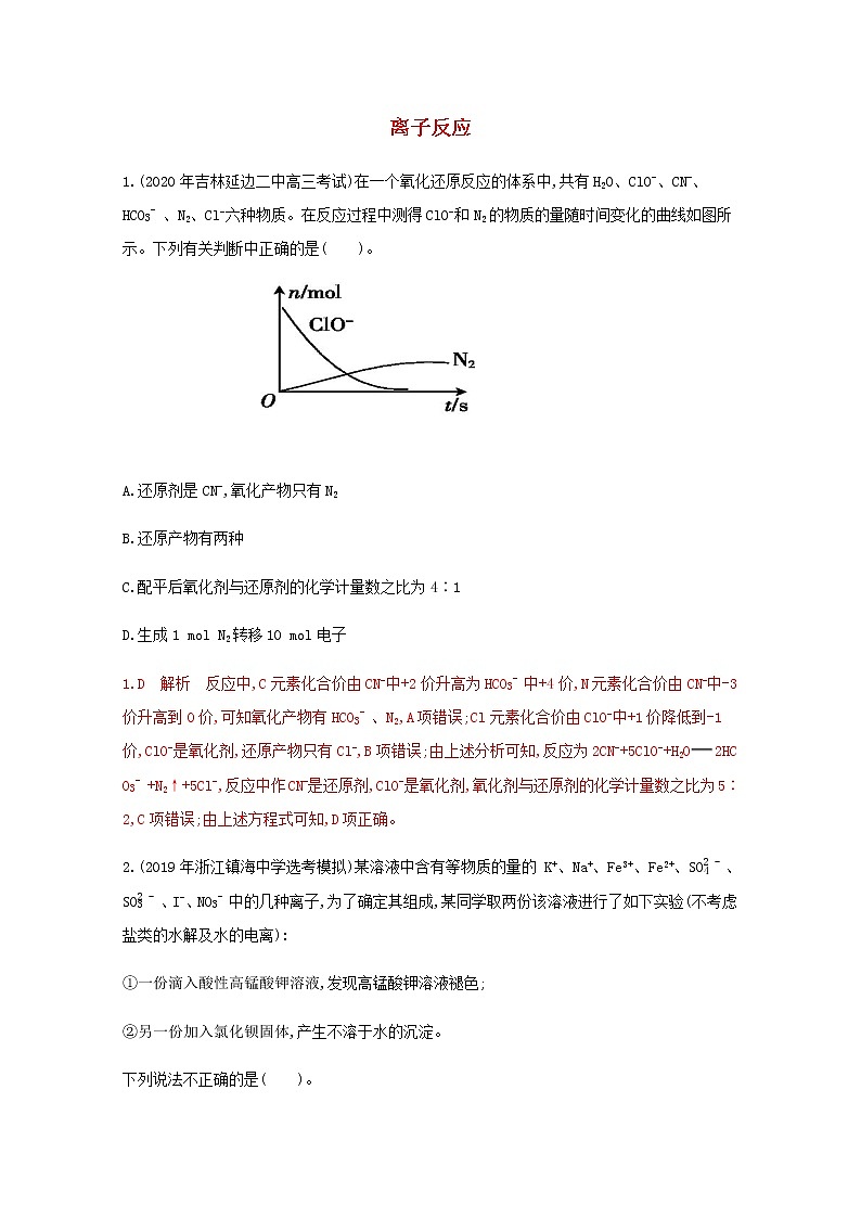 通用版2022届高三化学一轮复习强化训练离子反应2含解析第1页