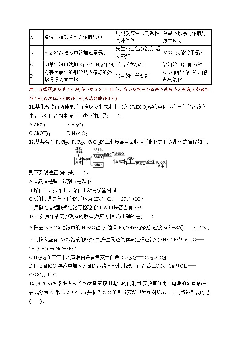人教版新高考化学一轮复习训练-目标检测卷3　金属及其化合物第3页