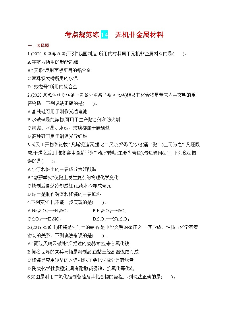 人教版新高考化学一轮复习训练-无机非金属材料第1页