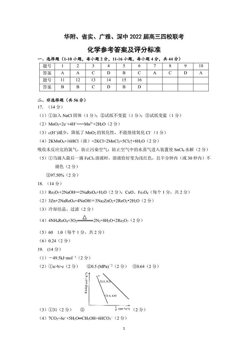 广东省华附、省实、广雅、深中2022届高三上学期期末四校联考试题化学PDF版含答案（可编辑）01