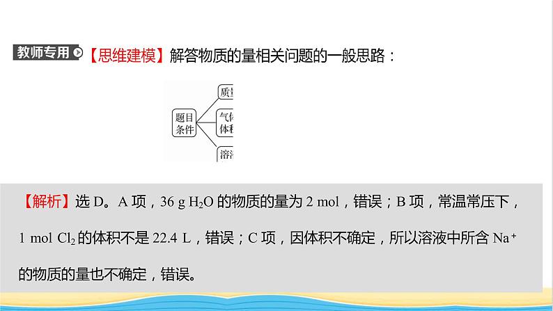 福建专用高中化学第1章认识化学科学第3节第4课时与物质的量相关概念的转化阿伏加德罗常数常见陷阱提升课时课件鲁科版必修105