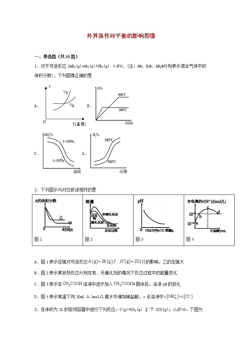2022届高三化学一轮复习化学反应原理题型必练16外界条件对平衡的影响图像含解析第1页
