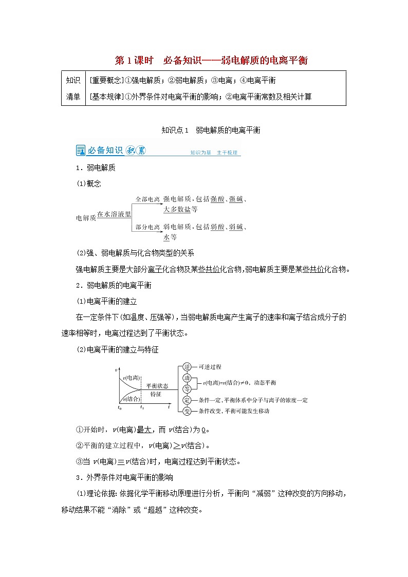 2022高考化学一轮复习第8章水溶液中的离子平衡第1讲弱电解质的电离平衡教案第1页