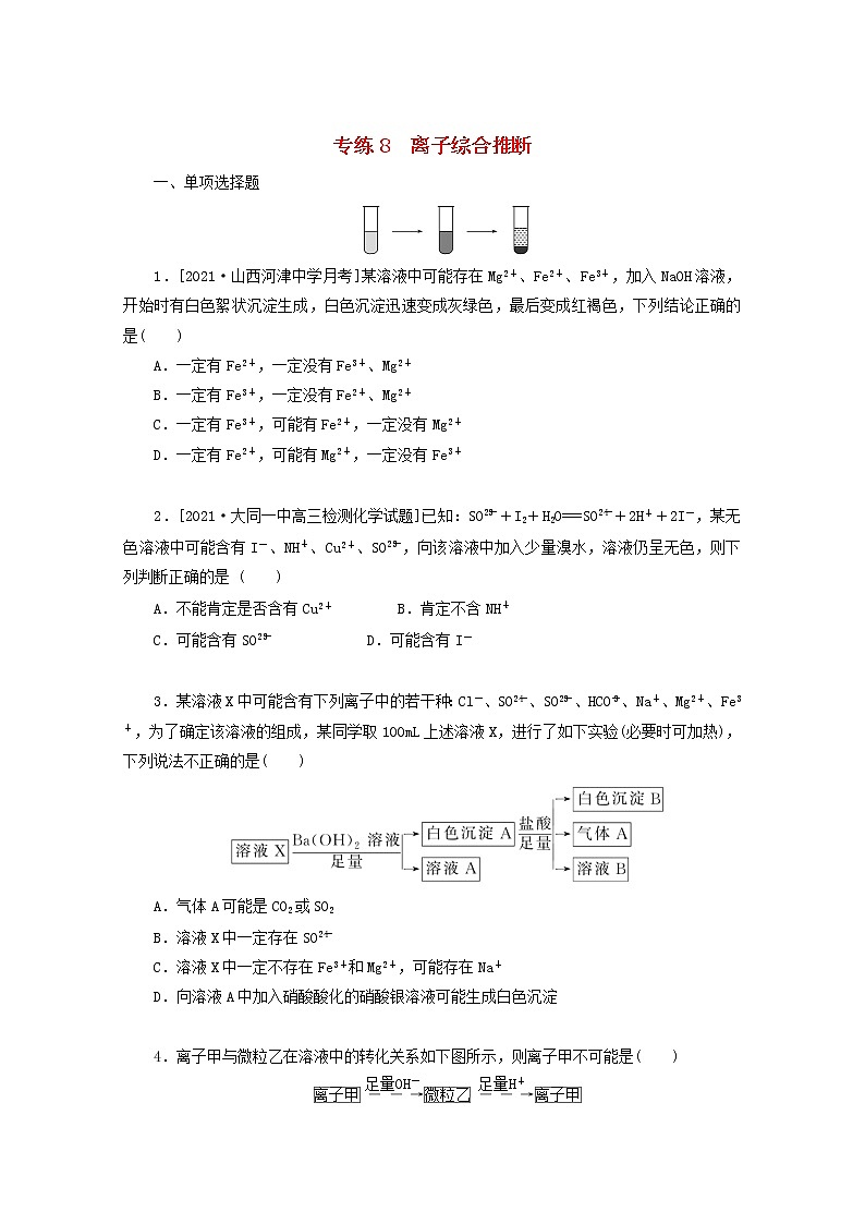 2022高考化学一轮复习专练8离子综合推断含解析01