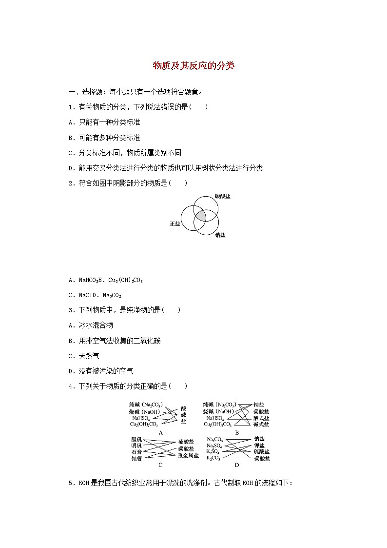 高中化学课时作业1物质及其反应的分类含解析苏教版必修1 练习01