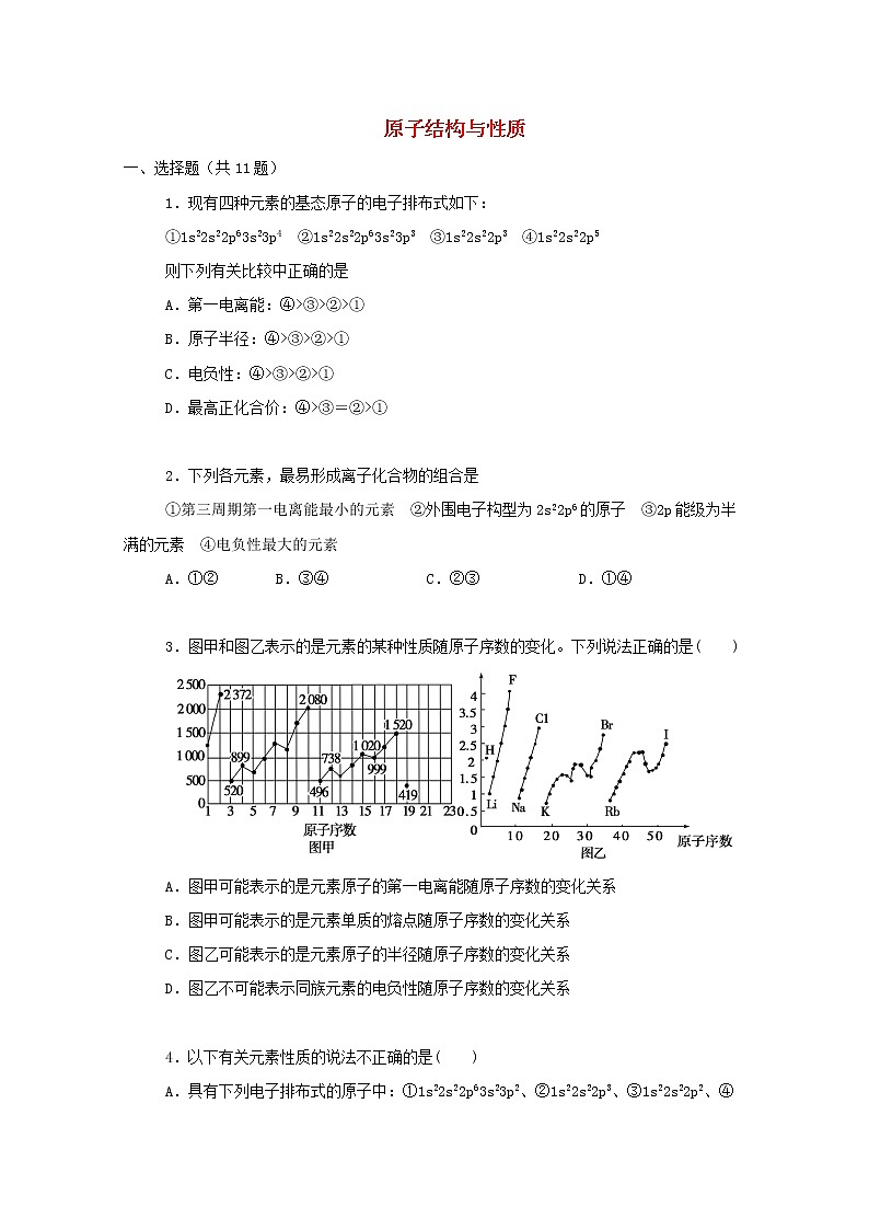 2022届高三化学一轮复习考点特训原子结构与性质含解析第1页