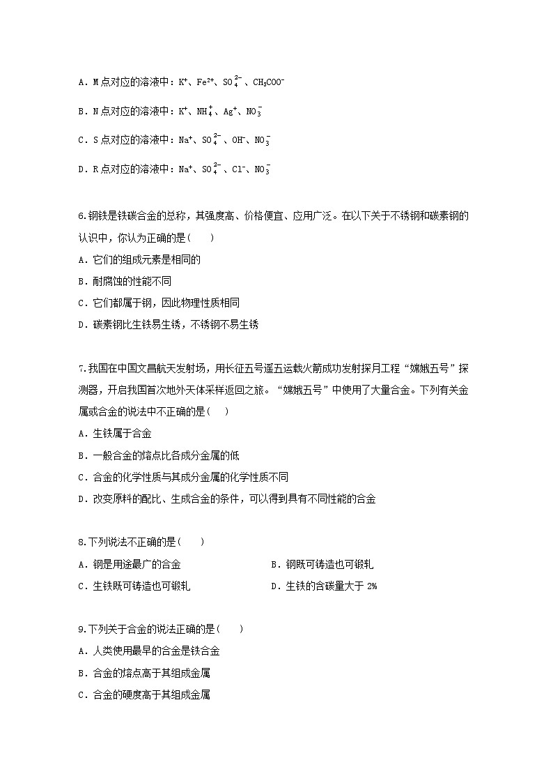 2022届高三化学一轮复习考点特训金属及其化合物2含解析 试卷02