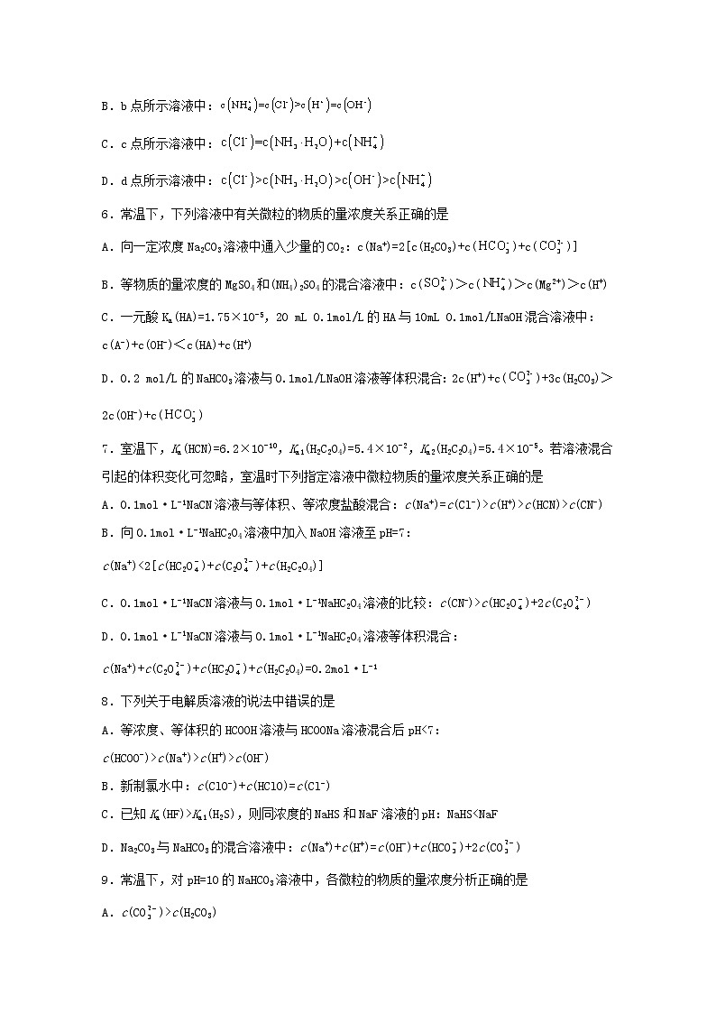 2022届高考化学一轮复习常考题型50盐溶液中粒子浓度大小比较含解析03