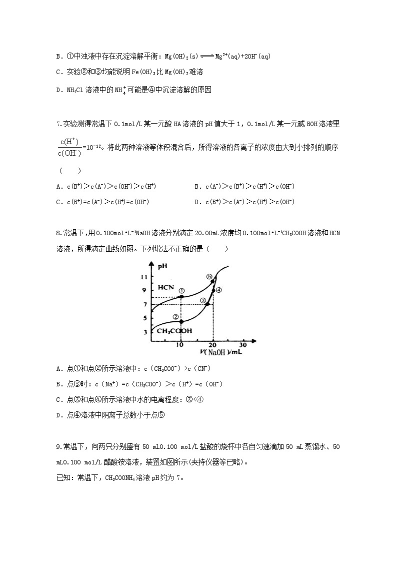 2022届高三化学一轮复习考点特训电解质溶液2含解析 试卷03