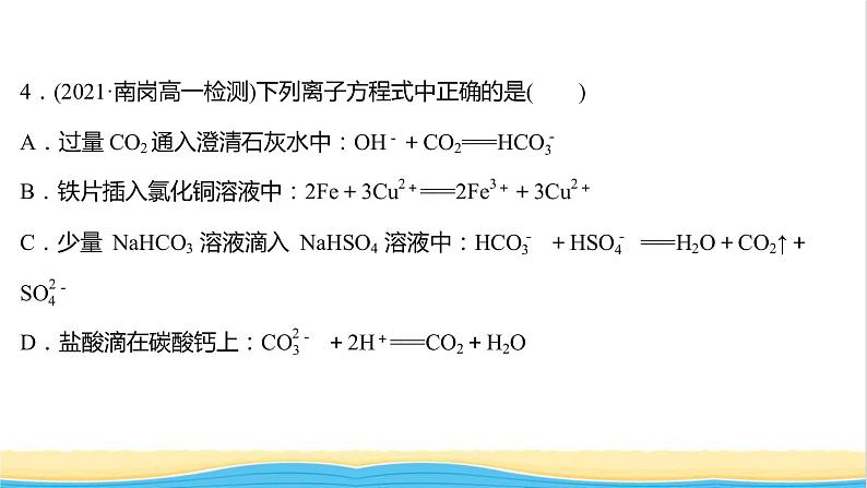 福建专用高中化学课时练12与量有关的离子方程式的书写常见离子的检验与推断提升课时课件鲁科版必修1第8页