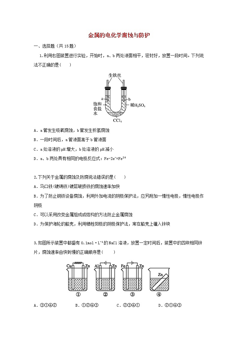 2022届高三化学一轮复习考点特训金属的电化学腐蚀与防护含解析 试卷01