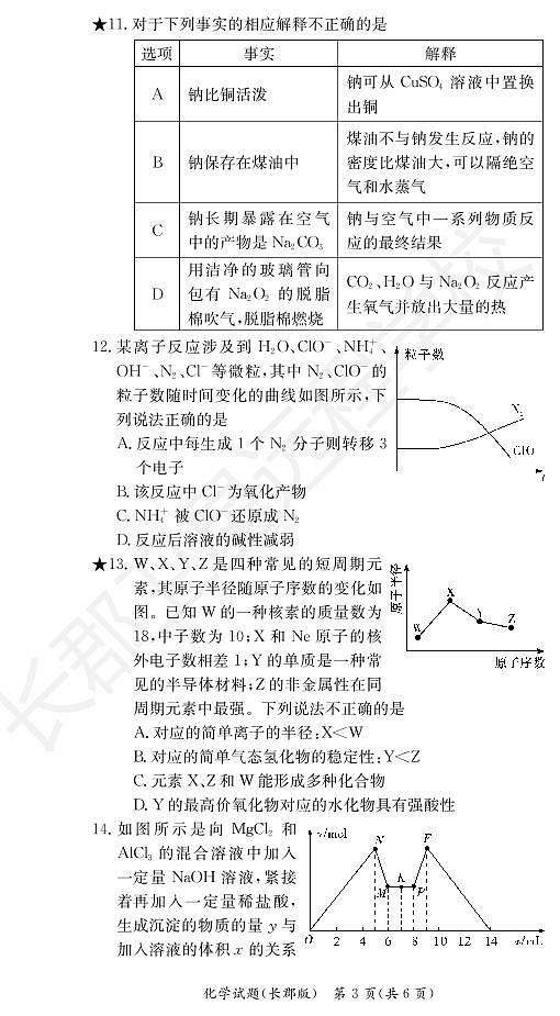 2020-2021学年湖南省长沙市长郡中学高一下学期入学考试（寒假作业检测）化学试题 PDF版03