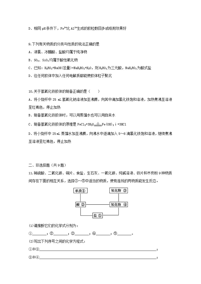 2022届高三化学一轮复习考点特训物质的分类含解析第3页