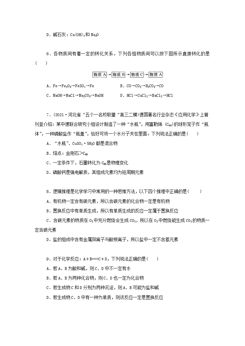 2022届高三化学一轮复习考点特训物质的组成分类及转化含解析第2页