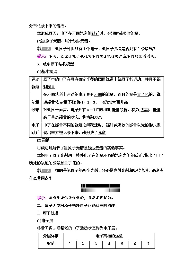2021-2022学年高中化学鲁科版选择性必修2 第1章第1节原子结构模型 学案02