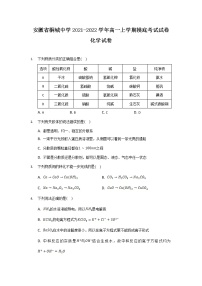 2021-2022学年安徽省桐城中学高一上学期摸底考试化学试卷