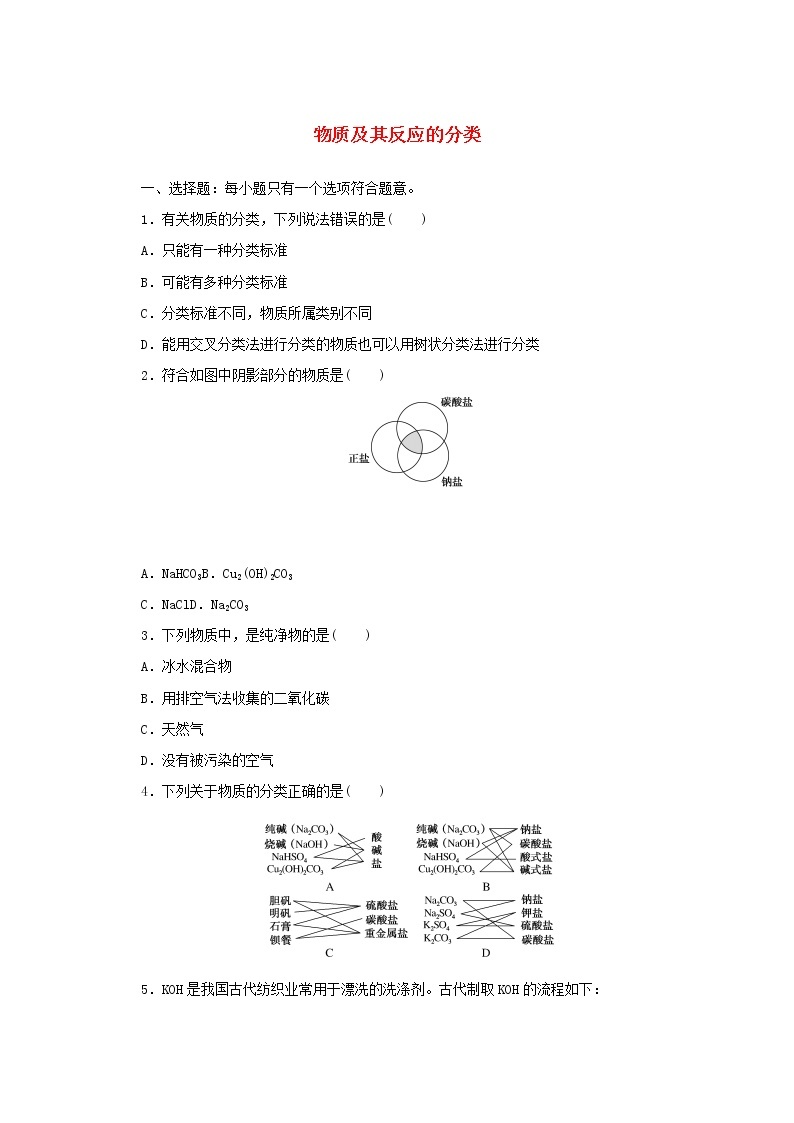 高中化学课时作业1物质及其反应的分类含解析苏教版必修1 练习01