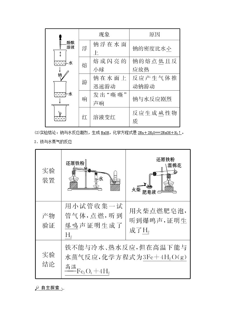 2021_2022学年高中化学第三章金属及其他化合物第一节第2课时金属与酸和水的反应铝与氢氧化钠溶液的反应学案新人教版必修102