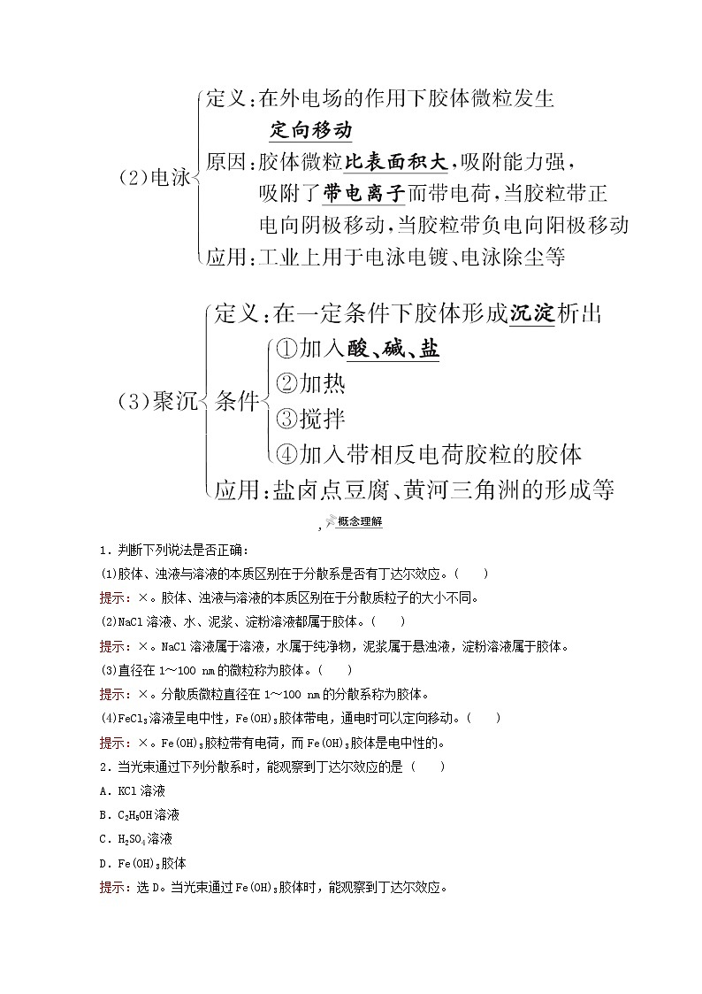 福建专用高中化学第2章元素与物质世界第1节第2课时一种重要的混合物__胶体学案鲁科版必修102