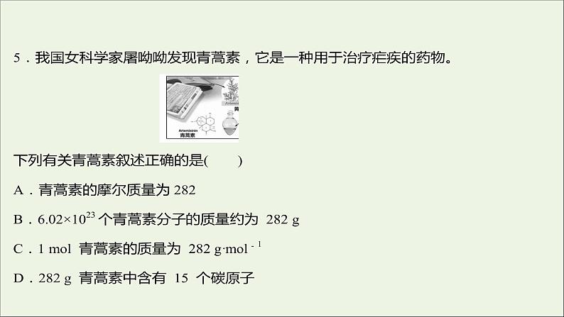 福建专用2021_2022学年新教材高中化学课时练4物质的量及其单位__摩尔摩尔质量课件鲁科版必修1第6页
