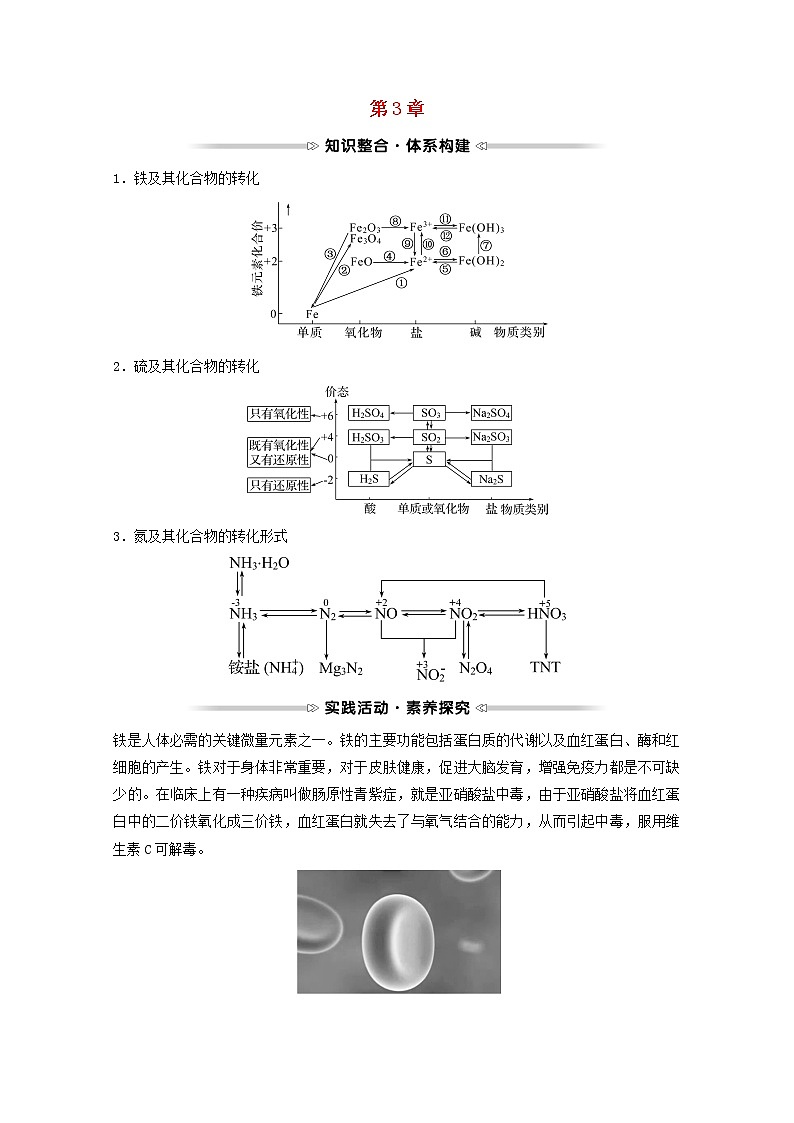 福建专用2021_2022学年新教材高中化学第3章物质的性质与转化阶段素养提升课学案鲁科版必修101