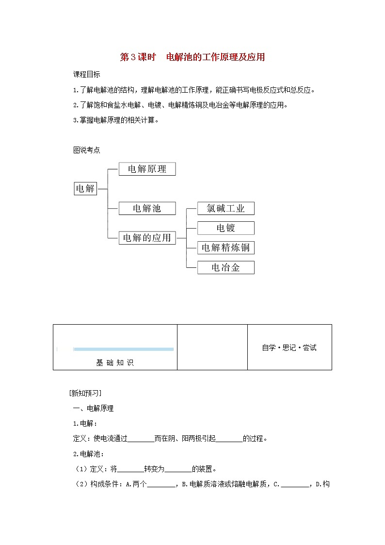 2021_2022学年新教材高中化学专题1化学反应与能量变化2.3电解池的工作原理及应用学案苏教版选择性必修101