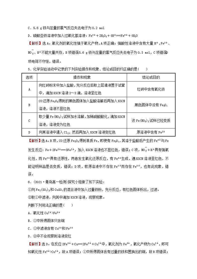 福建专用高中化学课时练19铁及其化合物之间的转化关系含解析鲁科版必修1第2页