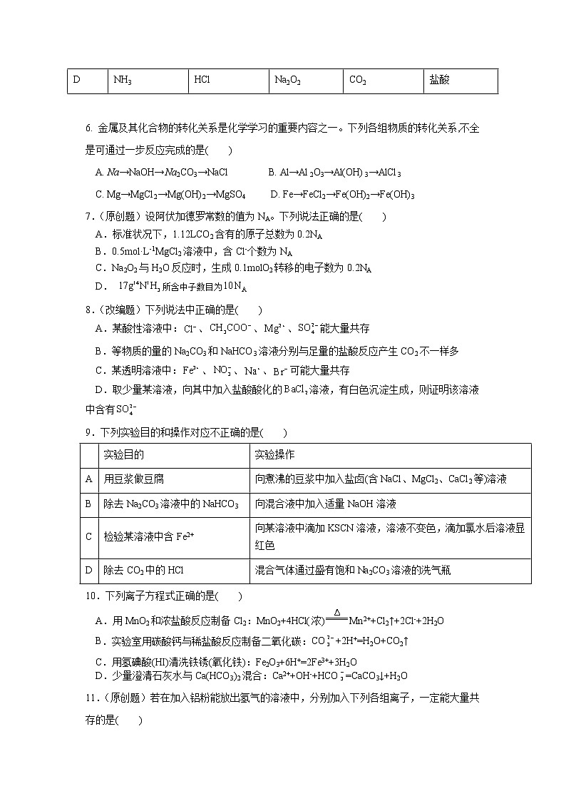 2021-2022学年黑龙江双鸭山市第一中学高一期末考试（高考班）化学试卷02