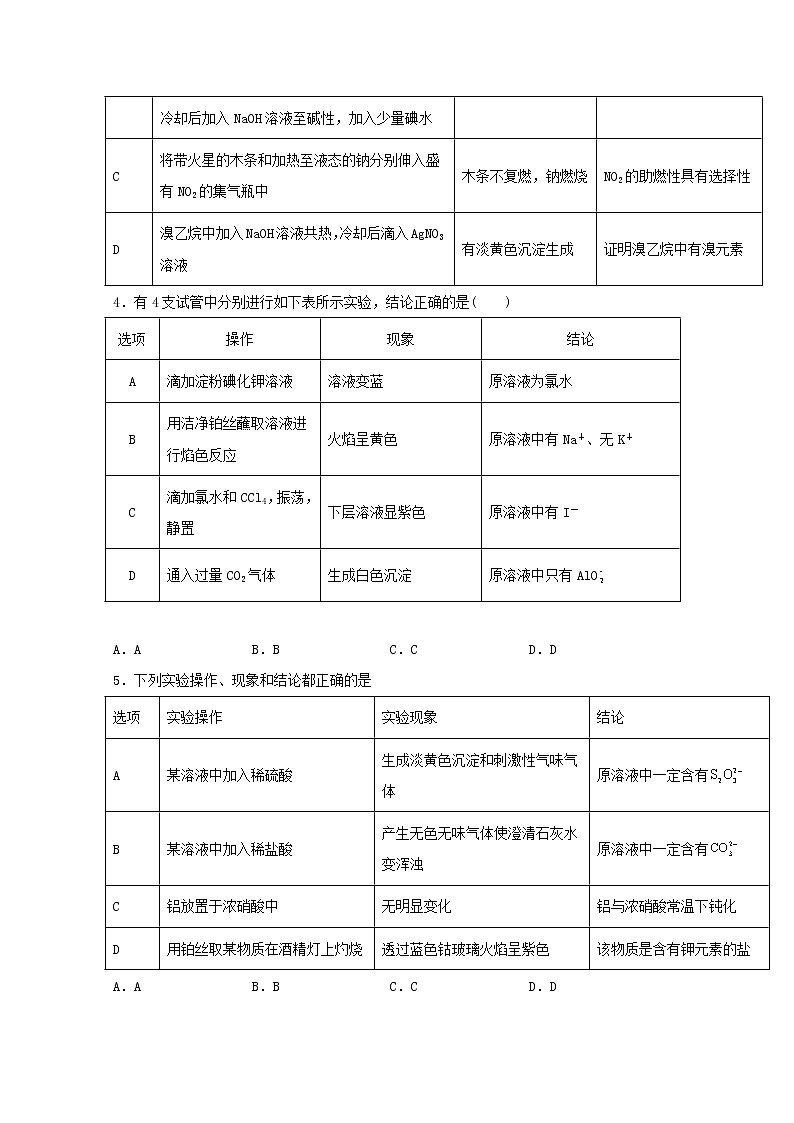 2022届高三化学一轮复习实验专题强化练35物质的检验含解析第2页
