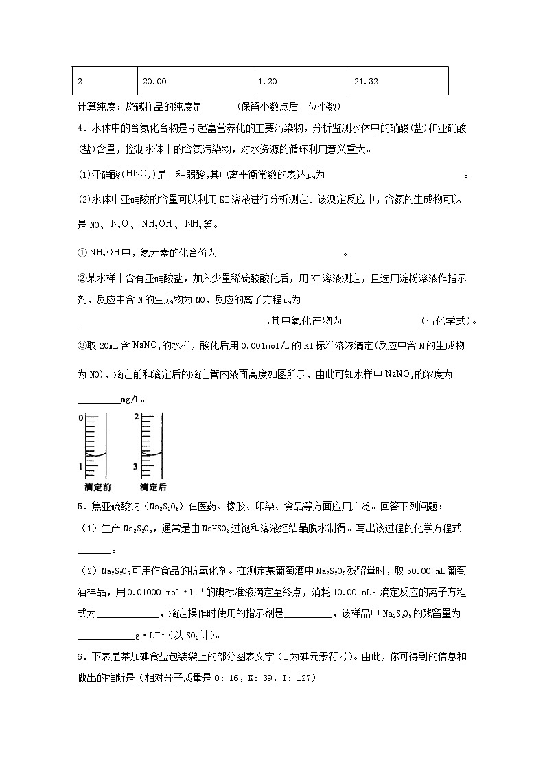 2022届高三化学一轮复习实验专题题型必练12物质含量测定填空题含解析第2页