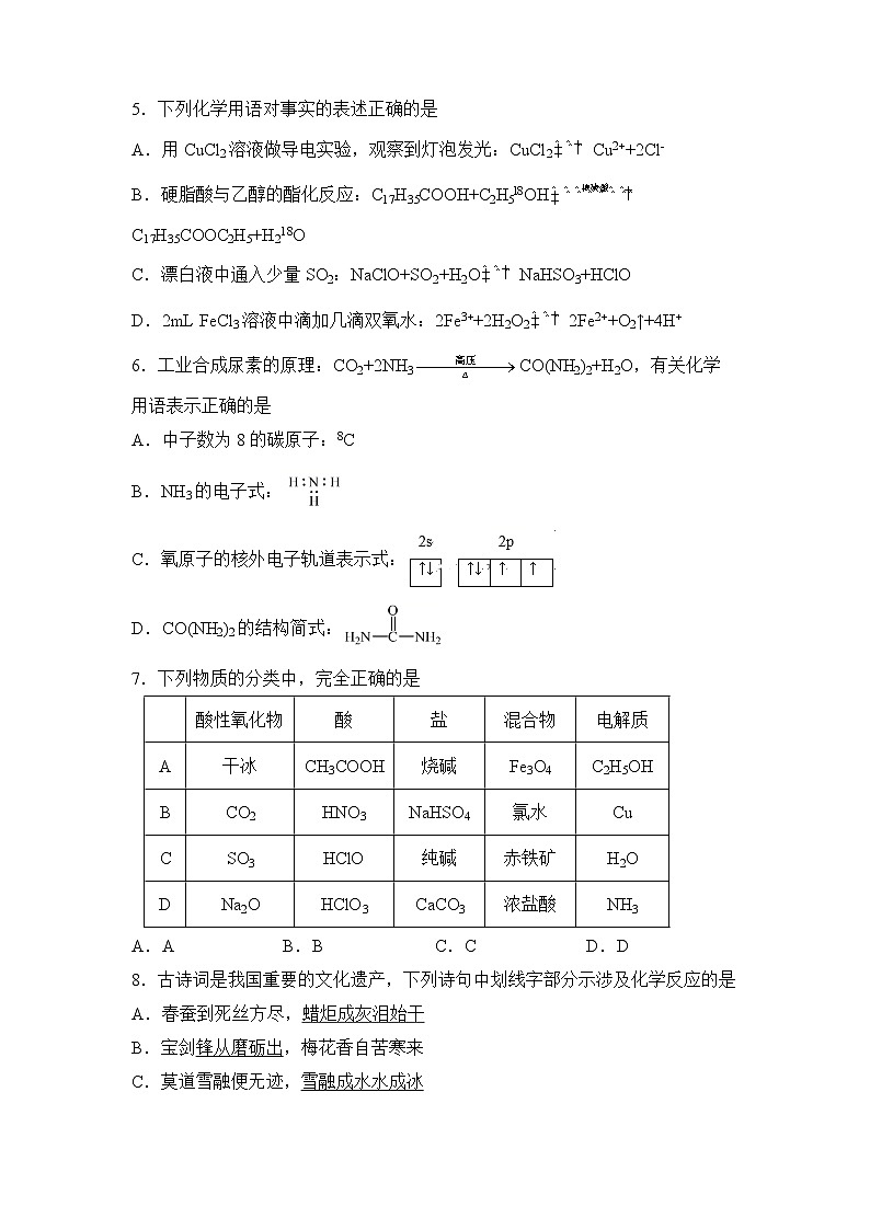 2022届高三二轮专题卷 化学（二） 物质的分类组成与变化、胶体、化学用语 学生版第2页